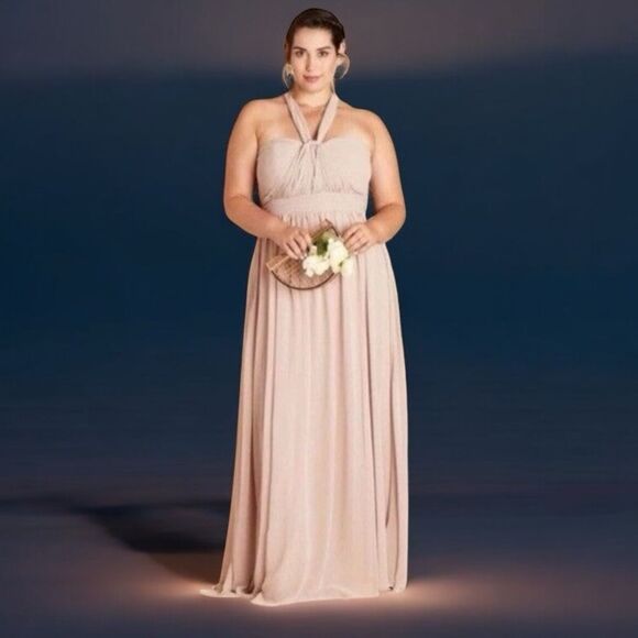 Birdy Grey Grace Convertible Chiffon Maxi Bridesmaid Dress Taupe Size Large NEW - Picture 1 of 16